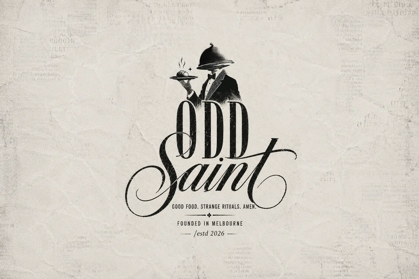 Odd Saint mascot and logo on a textured paper identity cover