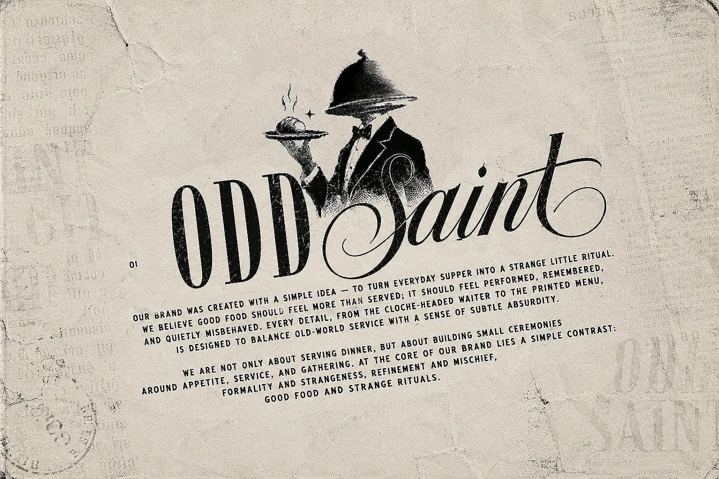Odd Saint brand manifesto board with ritual language and visual system notes