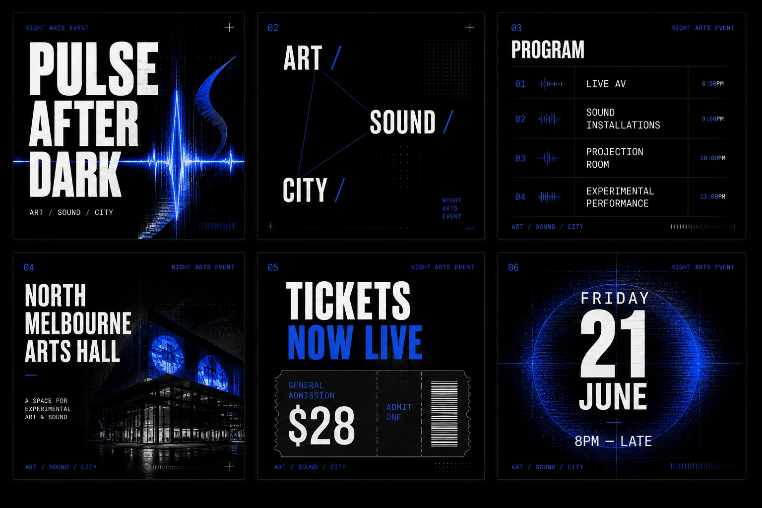 Six Pulse After Dark square social posts