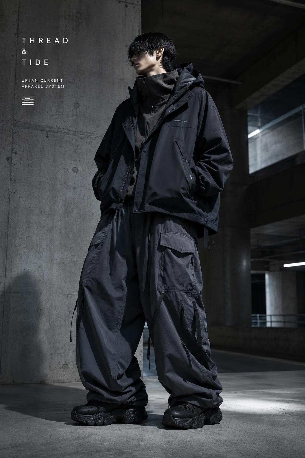 Thread and Tide full-body technical outerwear lookbook image